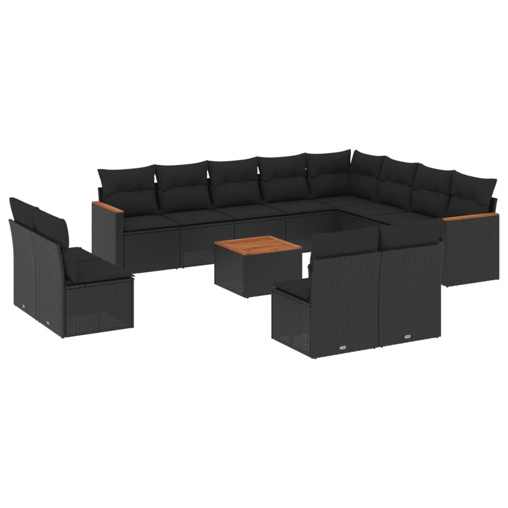vidaXL 12-delige Loungeset met kussens poly rattan zwart