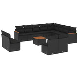 vidaXL 12-delige Loungeset met kussens poly rattan zwart