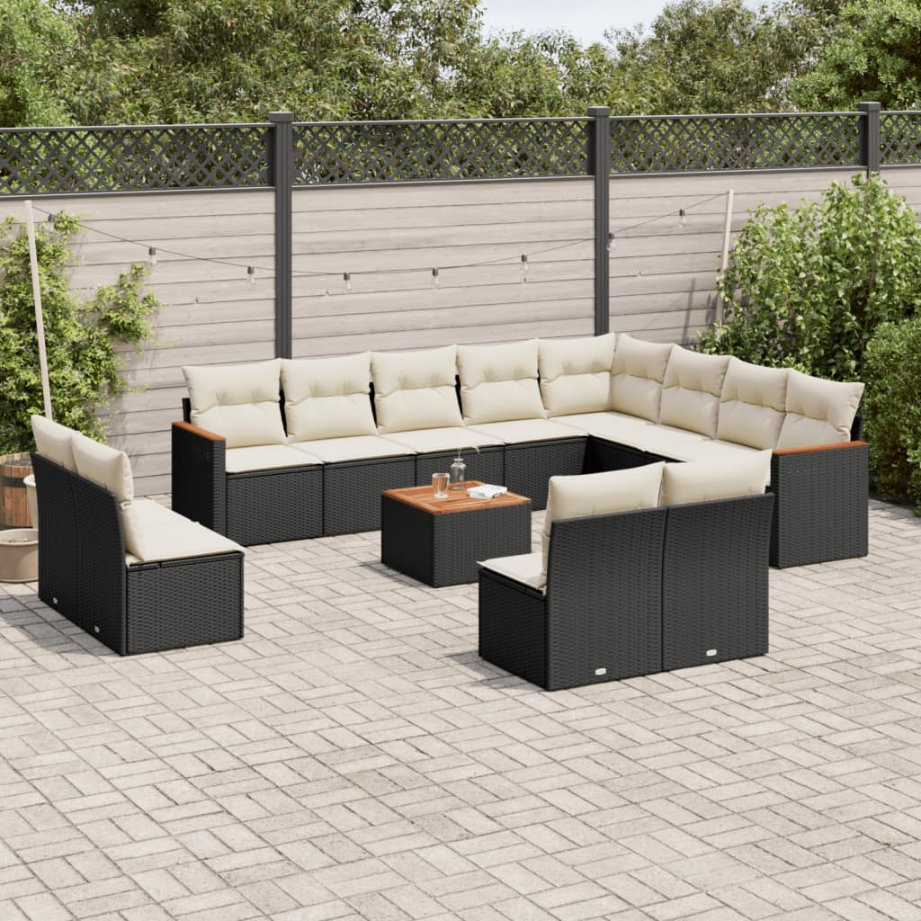 vidaXL 12-delige Loungeset met kussens poly rattan zwart