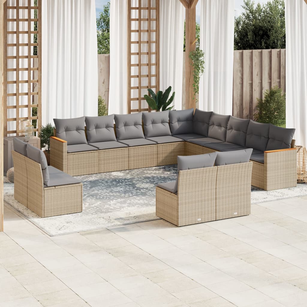 vidaXL 13-delige Loungeset met kussens poly rattan zwart