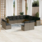 vidaXL 13-delige Loungeset met kussens poly rattan zwart