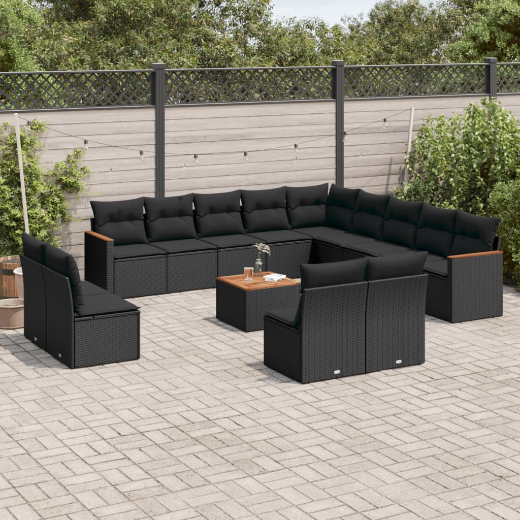 vidaXL 13-delige Loungeset met kussens poly rattan zwart