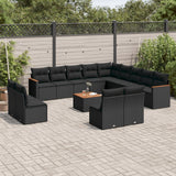 vidaXL 13-delige Loungeset met kussens poly rattan zwart