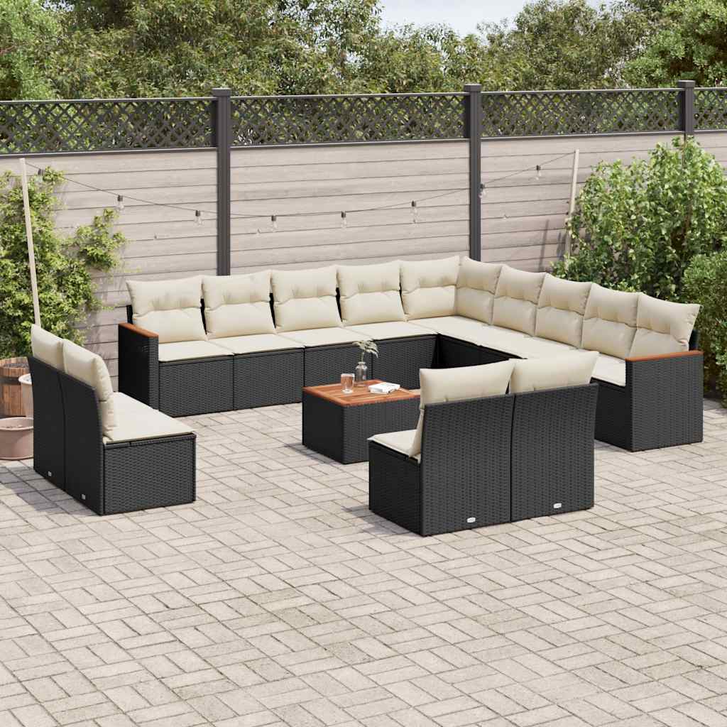 vidaXL 13-delige Loungeset met kussens poly rattan zwart