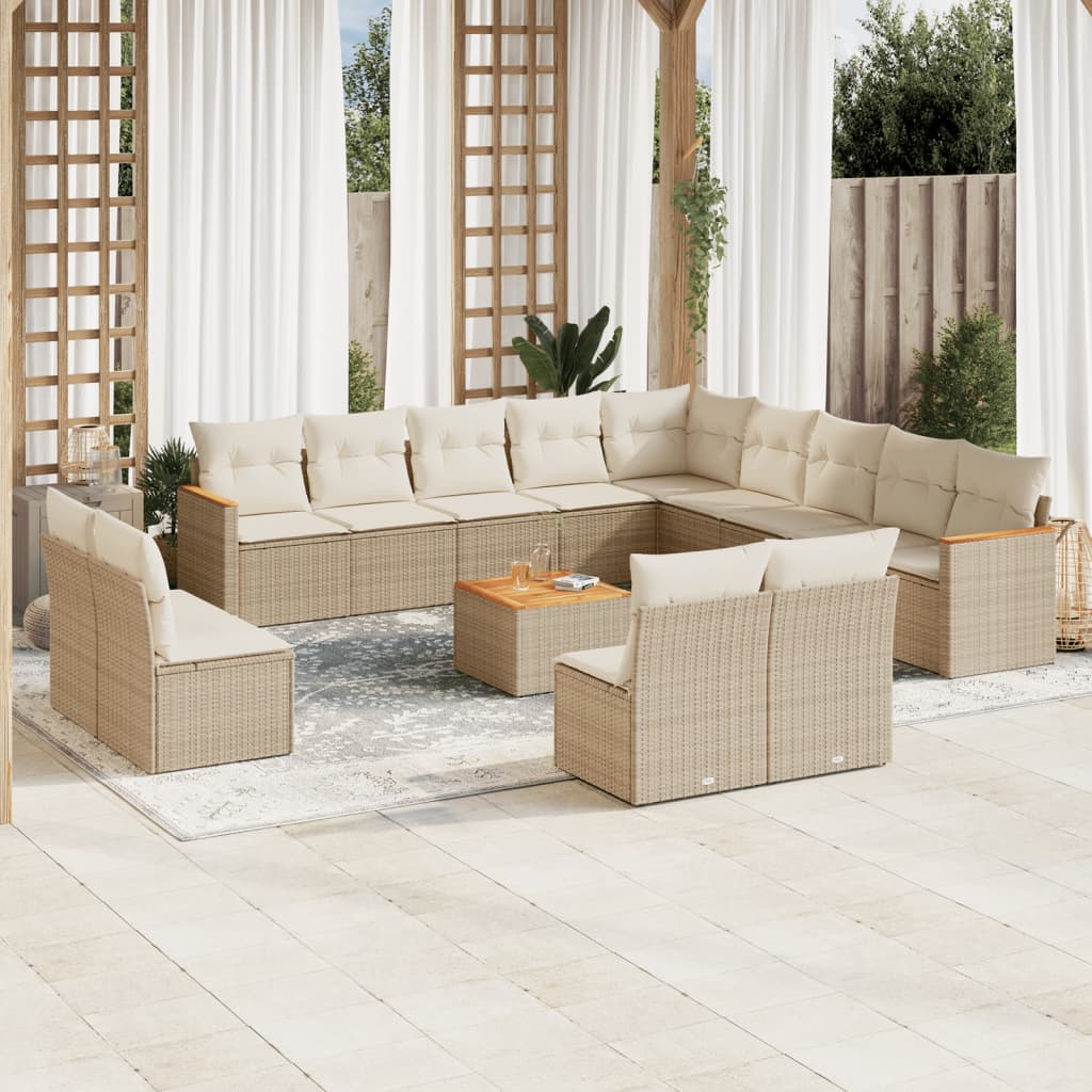 vidaXL 13-delige Loungeset met kussens poly rattan zwart