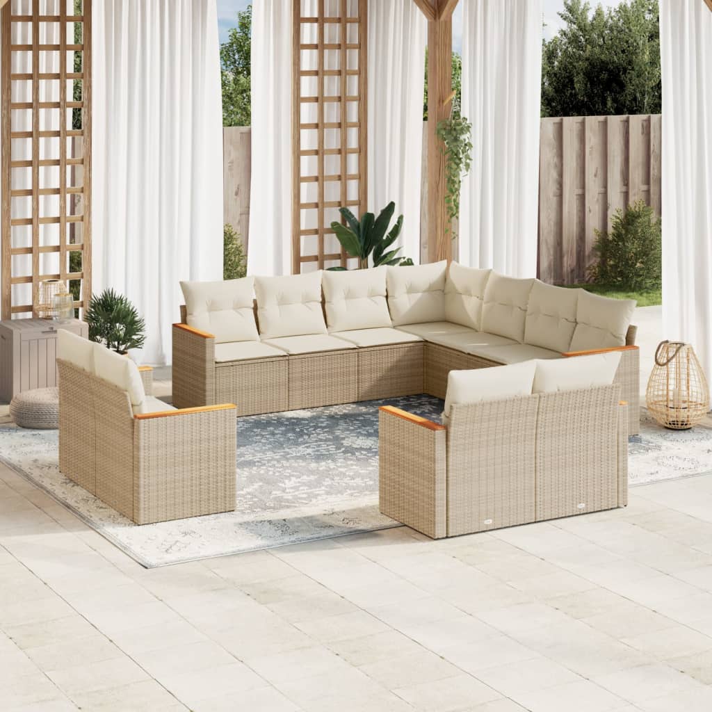 vidaXL 11-delige Loungeset met kussens poly rattan zwart