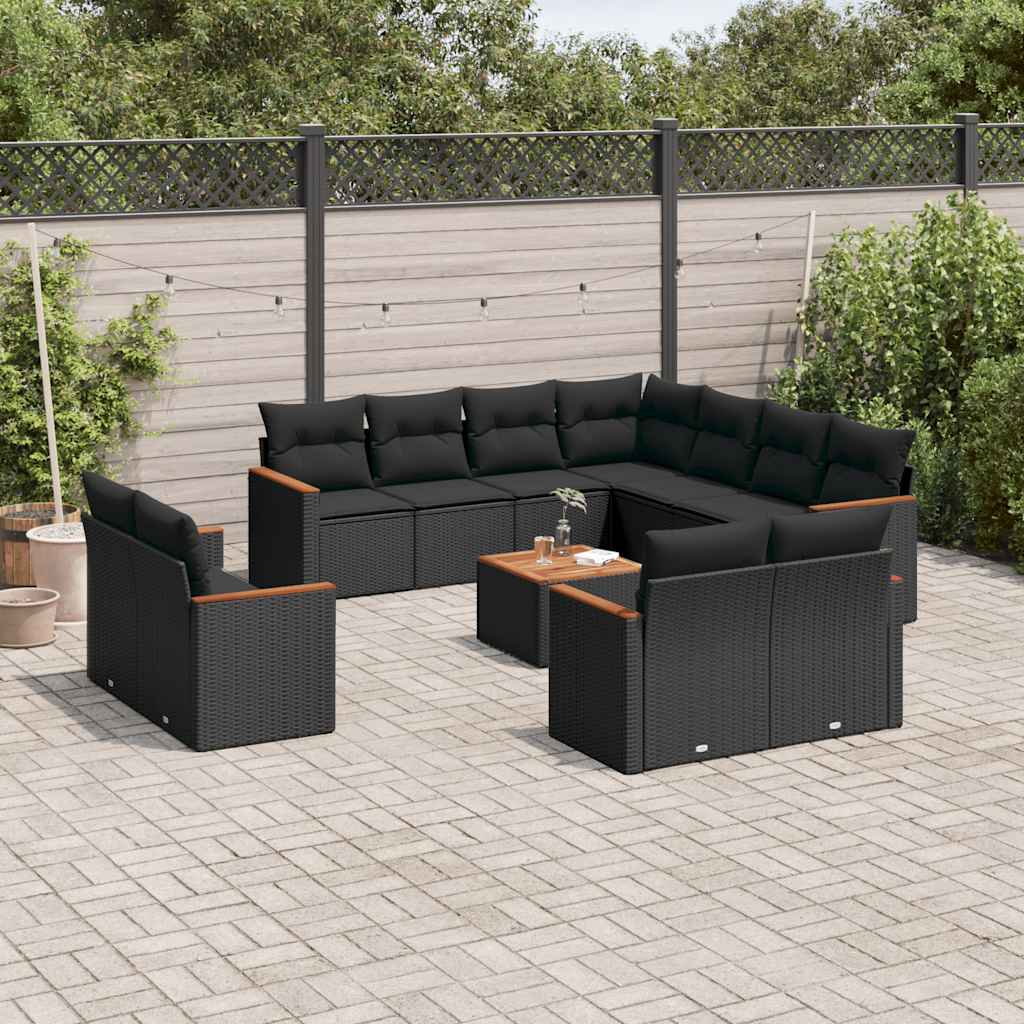 vidaXL 11-delige Loungeset met kussens poly rattan zwart