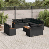 vidaXL 11-delige Loungeset met kussens poly rattan zwart