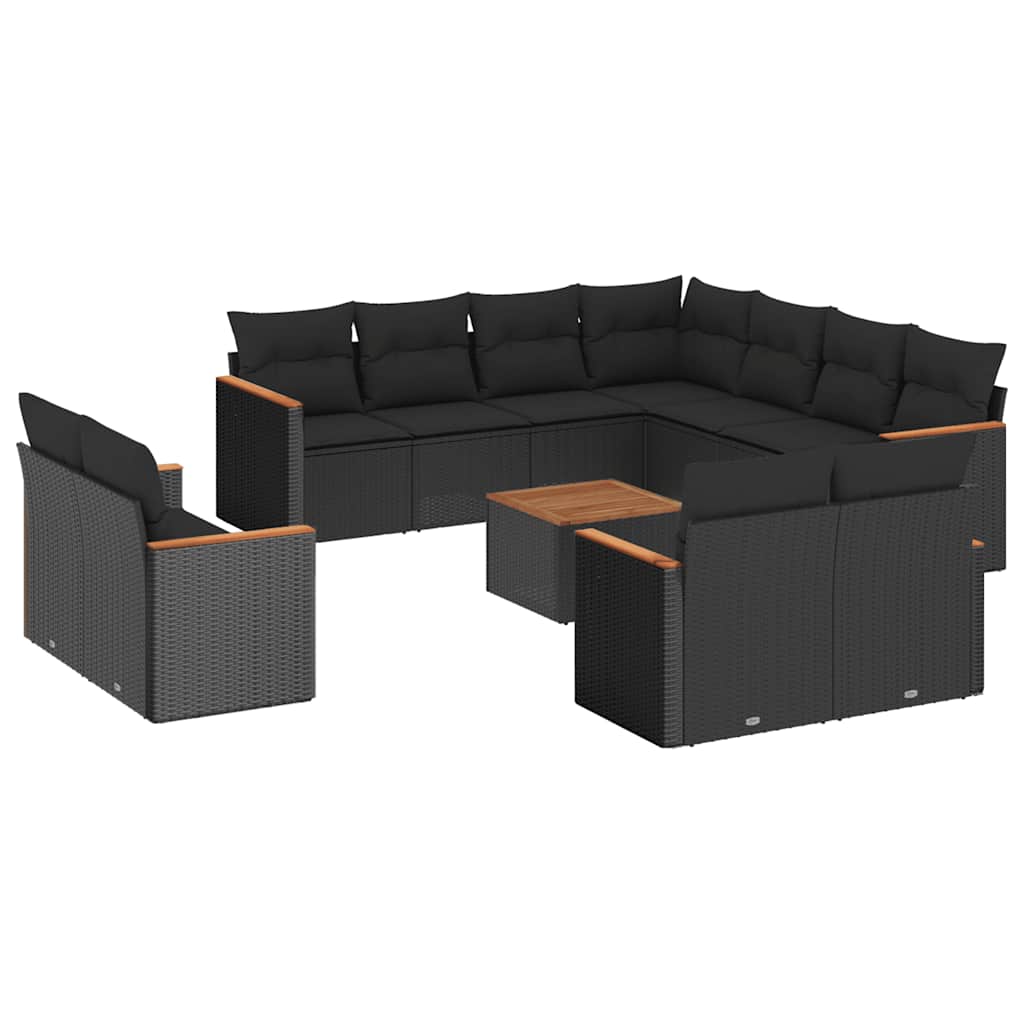 vidaXL 11-delige Loungeset met kussens poly rattan zwart