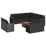 vidaXL 11-delige Loungeset met kussens poly rattan zwart