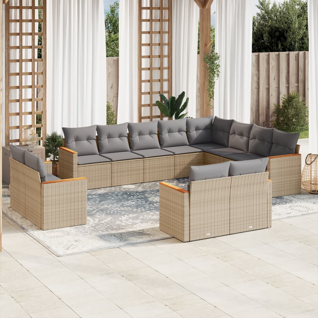 vidaXL 12-delige Loungeset met kussens poly rattan zwart