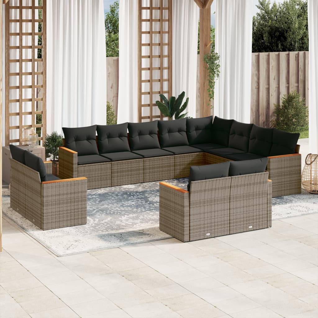 vidaXL 12-delige Loungeset met kussens poly rattan zwart