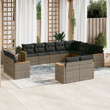 vidaXL 12-delige Loungeset met kussens poly rattan zwart