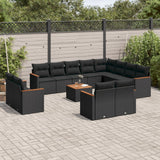 vidaXL 12-delige Loungeset met kussens poly rattan zwart