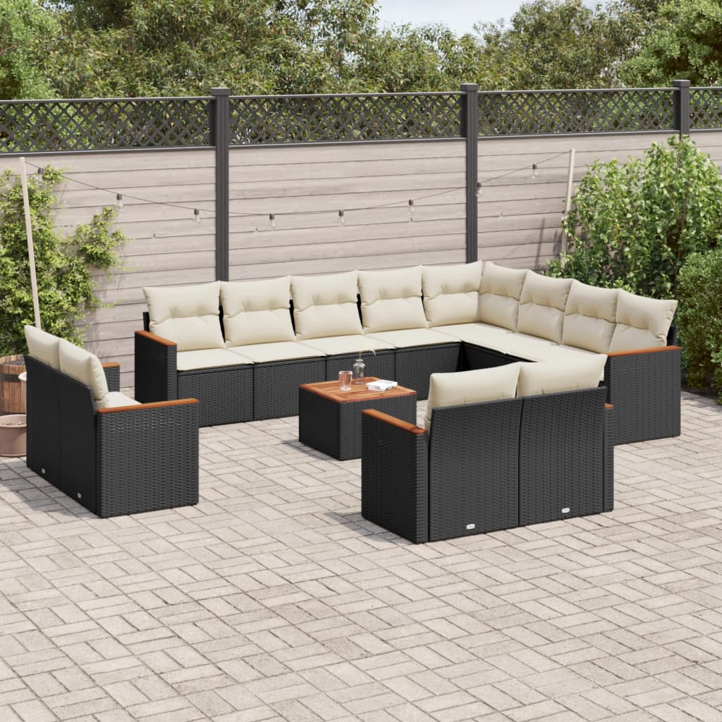 vidaXL 12-delige Loungeset met kussens poly rattan zwart