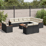 vidaXL 12-delige Loungeset met kussens poly rattan zwart