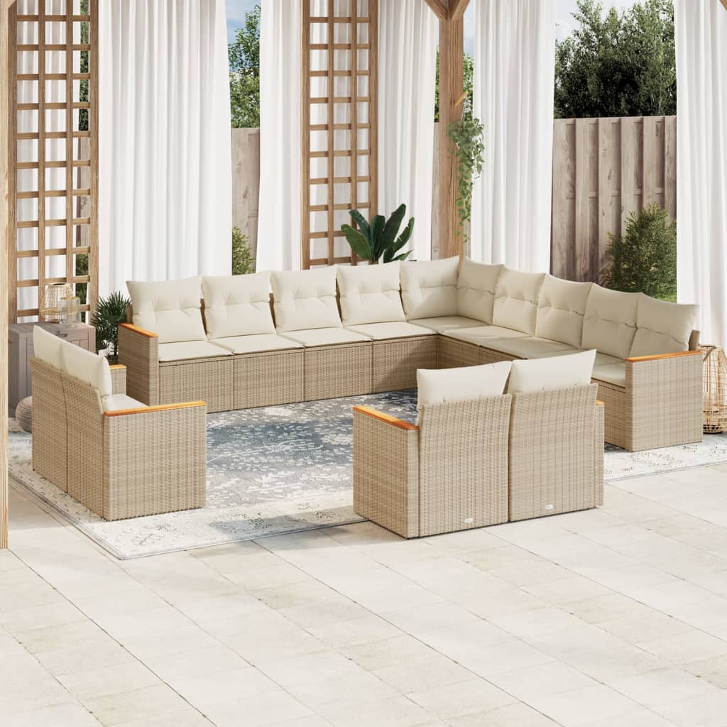 vidaXL 13-delige Loungeset met kussens poly rattan zwart
