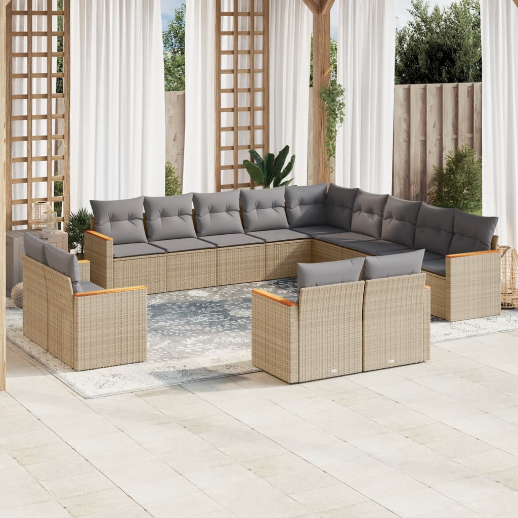 vidaXL 13-delige Loungeset met kussens poly rattan zwart