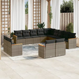 vidaXL 13-delige Loungeset met kussens poly rattan zwart