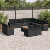 vidaXL 13-delige Loungeset met kussens poly rattan zwart
