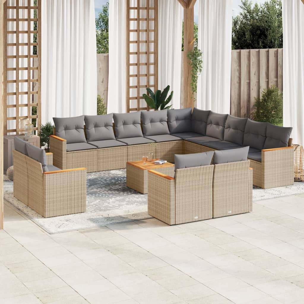 vidaXL 13-delige Loungeset met kussens poly rattan zwart