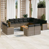 vidaXL 13-delige Loungeset met kussens poly rattan zwart