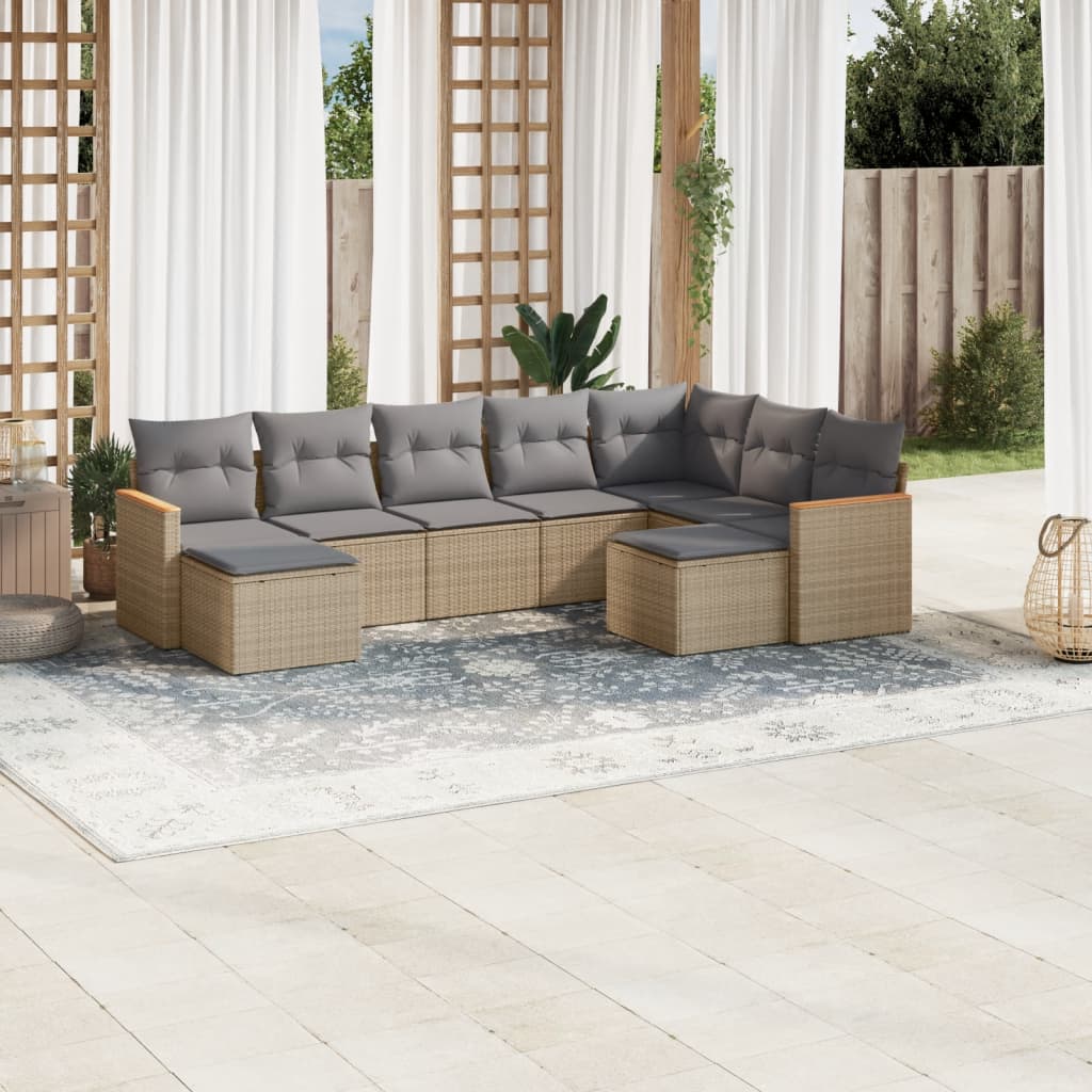 vidaXL 9-piece Loungeset with cushions poly rattan black