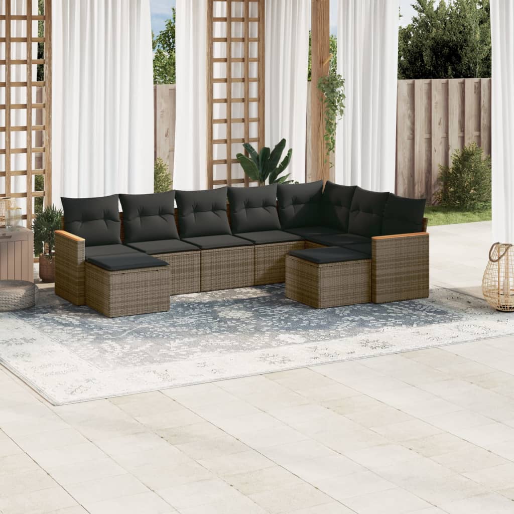 vidaXL 9-piece Loungeset with cushions poly rattan black