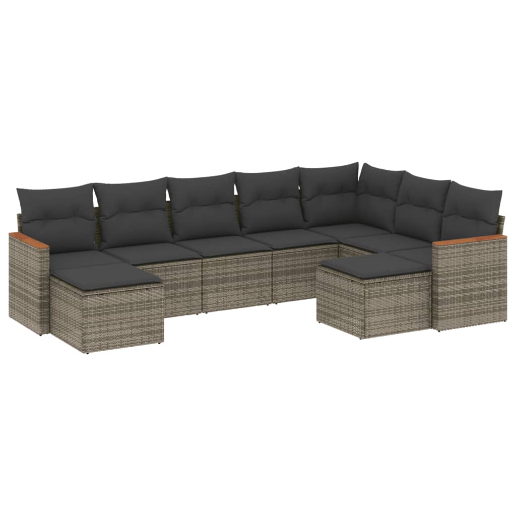 vidaXL 9-piece Loungeset with cushions poly rattan black