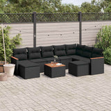 vidaXL 9-piece Loungeset with cushions poly rattan black