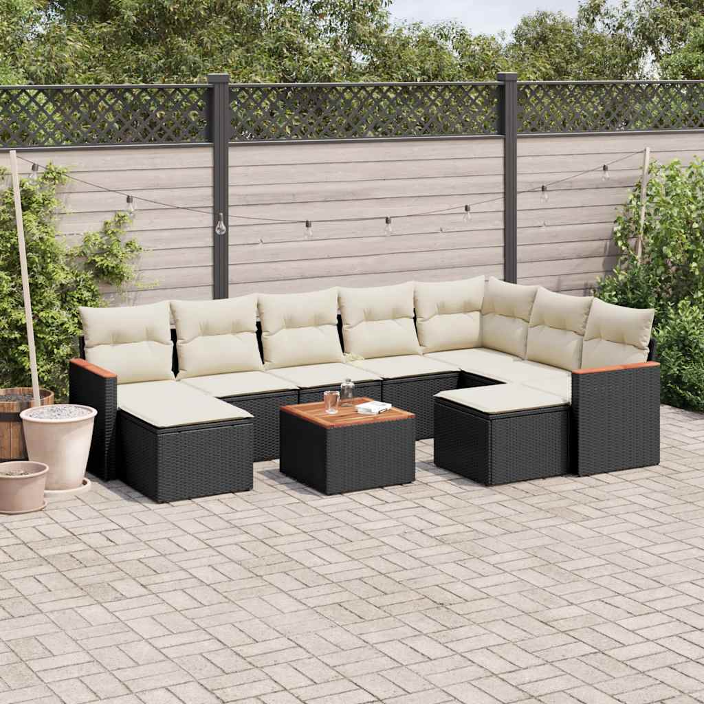 vidaXL 9-piece Loungeset with cushions poly rattan black