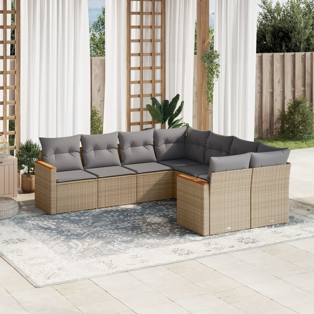 vidaXL 8-Piece Poly Rattan Lounge Set with Cushions Black