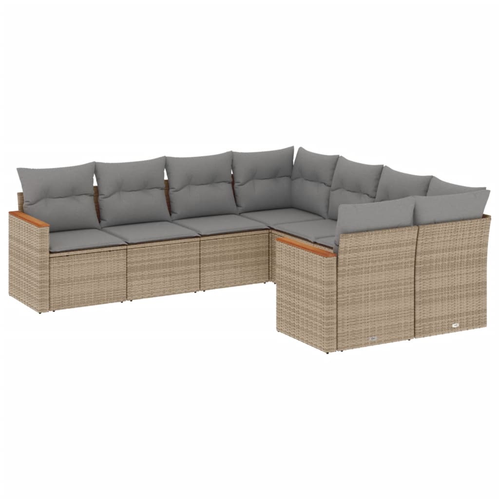 vidaXL 8-Piece Poly Rattan Lounge Set with Cushions Black