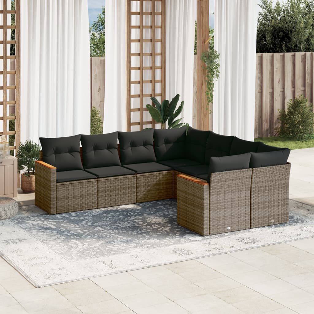 vidaXL 8-Piece Poly Rattan Lounge Set with Cushions Black