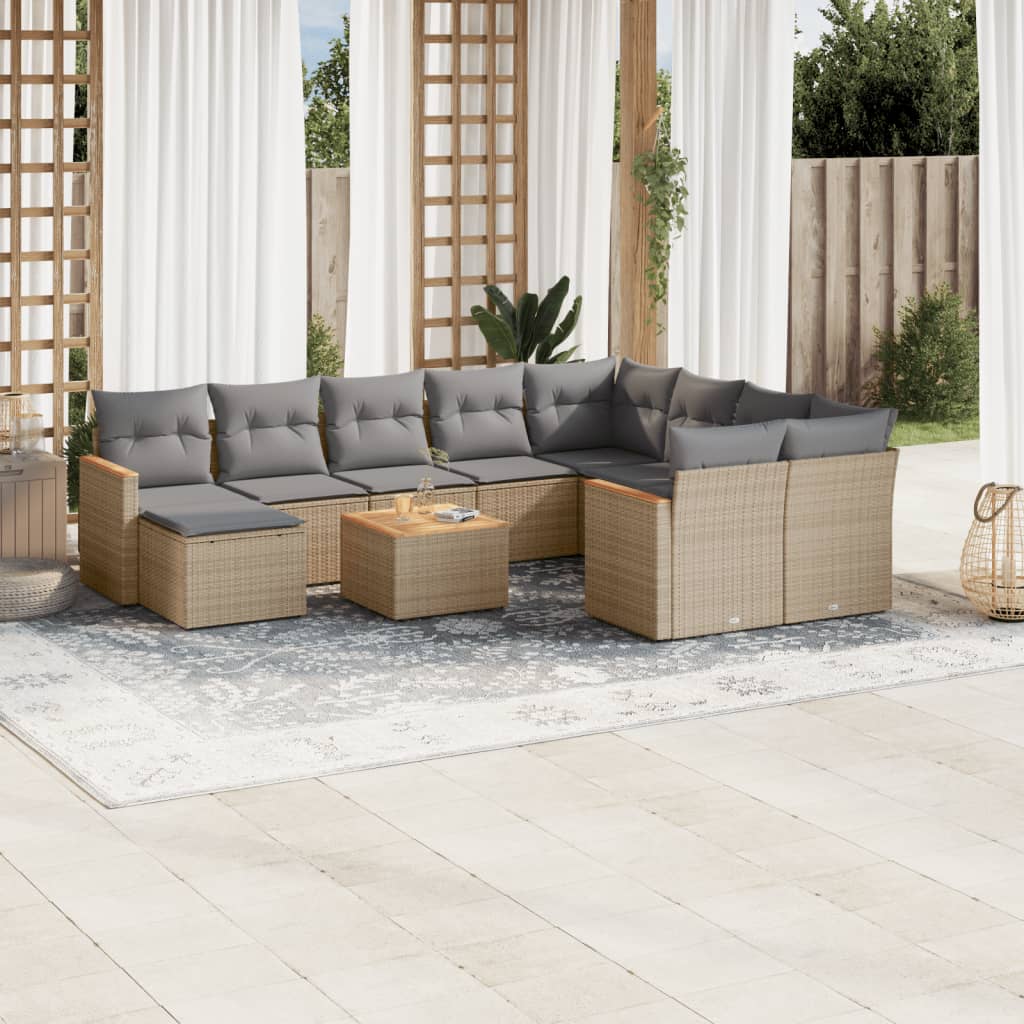 vidaXL 11-delige Loungeset met kussens poly rattan zwart