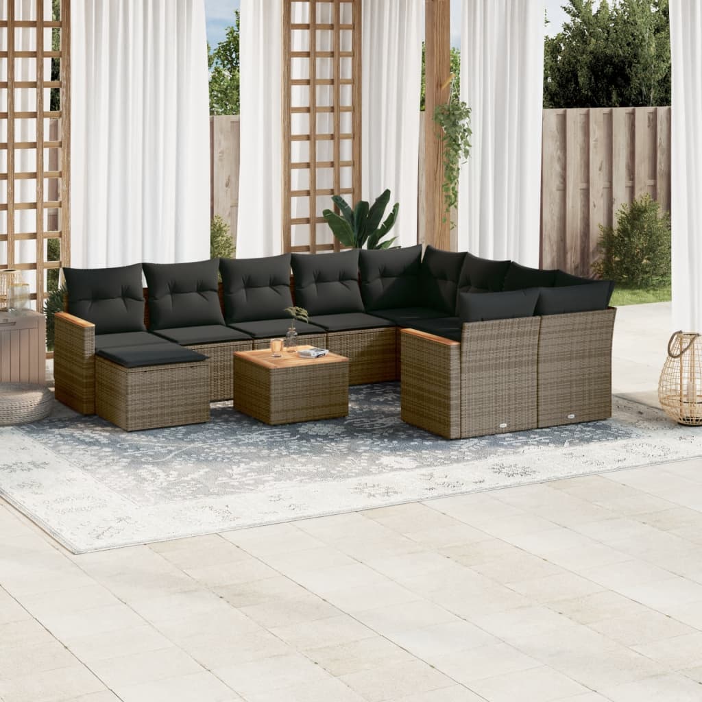 vidaXL 11-delige Loungeset met kussens poly rattan zwart