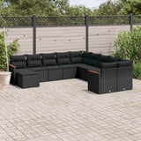 vidaXL 11-Piece Lounge Set with Cushions Poly Rattan Black