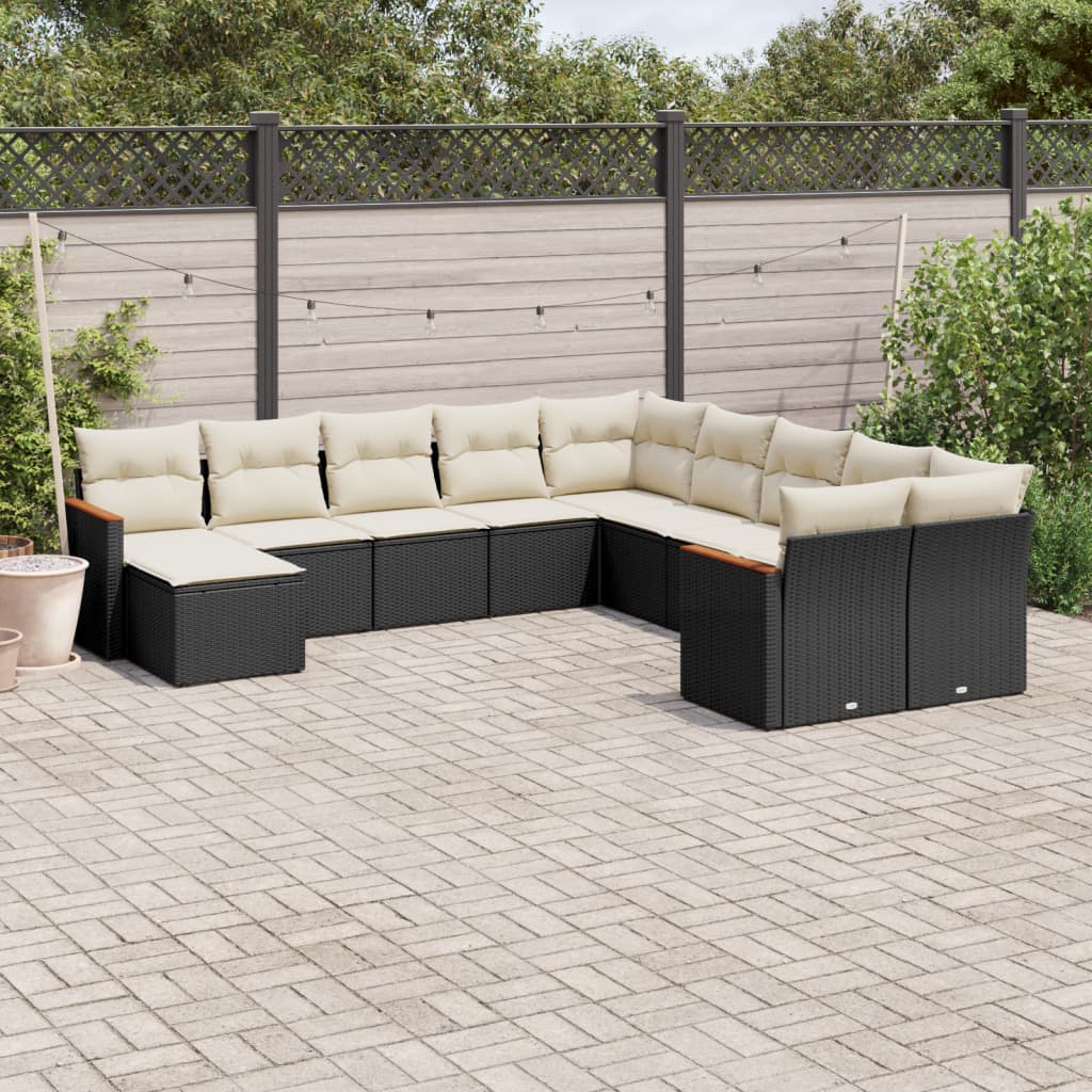 vidaXL 11-Piece Lounge Set with Cushions Poly Rattan Black