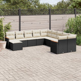 vidaXL 11-Piece Lounge Set with Cushions Poly Rattan Black