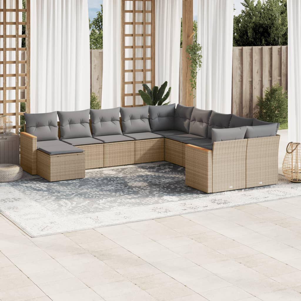 vidaXL 11-Piece Lounge Set with Cushions Poly Rattan Black