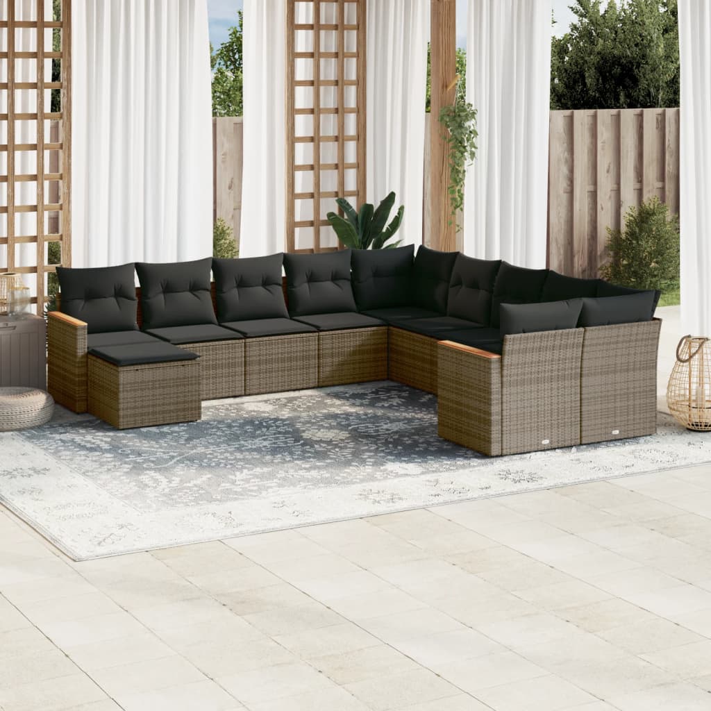 vidaXL 11-Piece Lounge Set with Cushions Poly Rattan Black