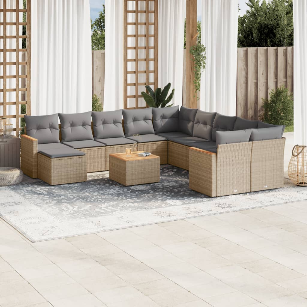 vidaXL 11-Piece Lounge Set with Cushions Poly Rattan Black