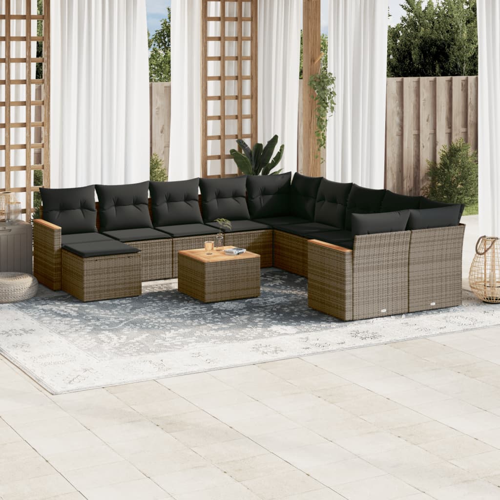 vidaXL 11-Piece Lounge Set with Cushions Poly Rattan Black