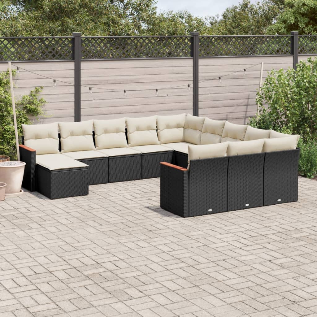 vidaXL 12-piece Lounge Set with Cushions Poly Rattan Black