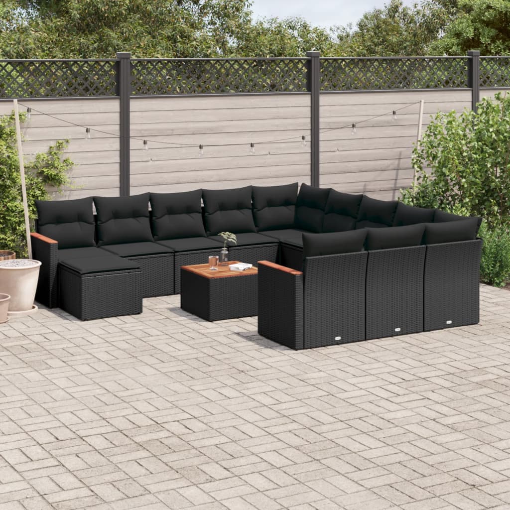 vidaXL 12-piece Lounge Set with Cushions Poly Rattan Black