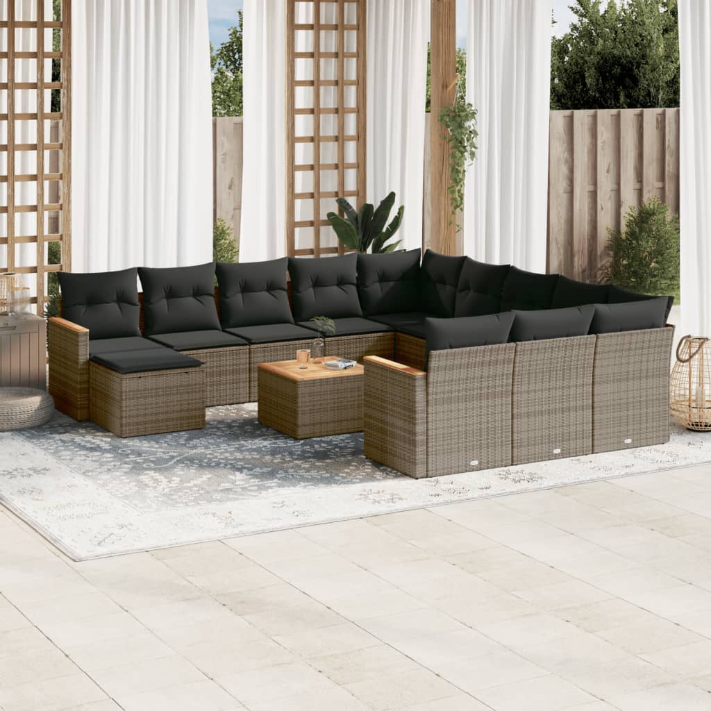 vidaXL 12-piece Lounge Set with Cushions Poly Rattan Black