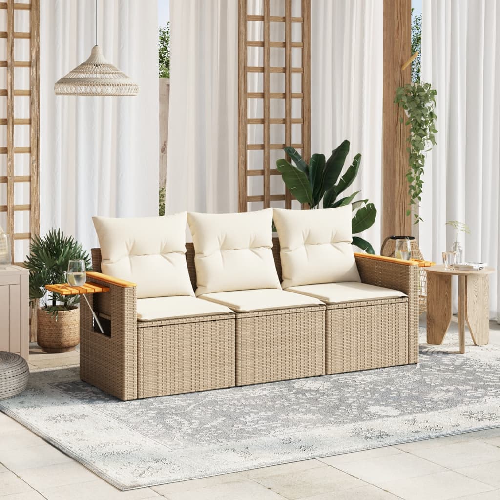vidaXL 3-delige Loungeset met kussens poly rattan zwart