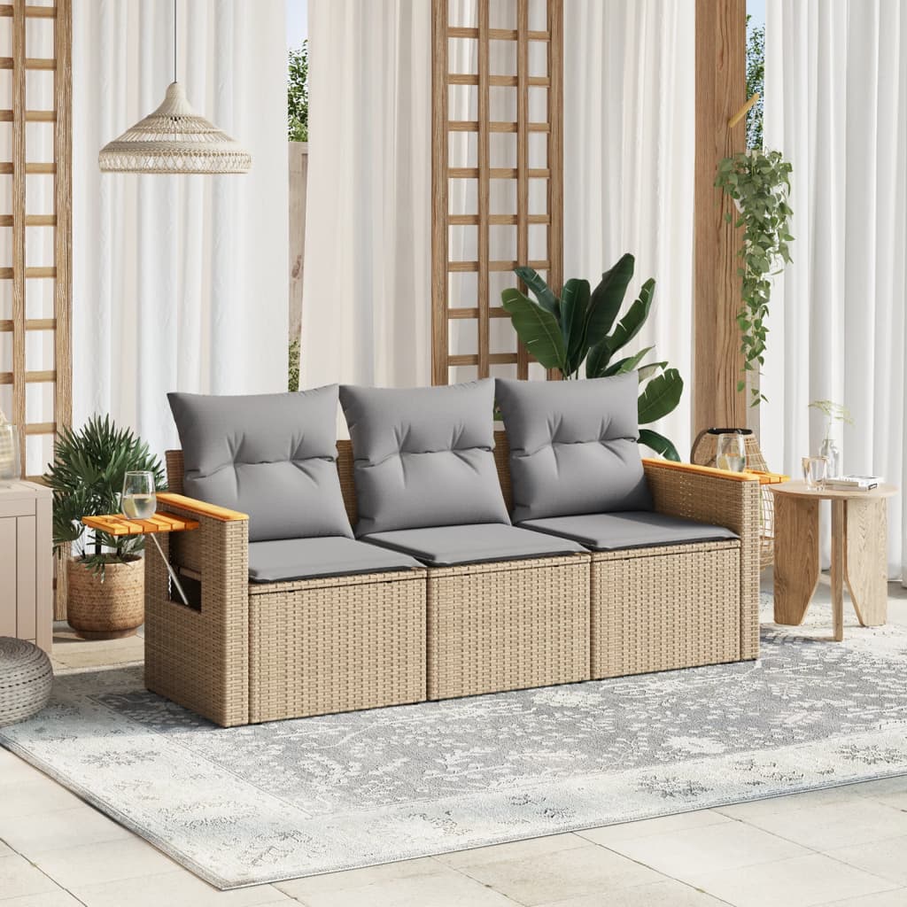 vidaXL 3-delige Loungeset met kussens poly rattan zwart