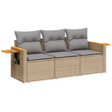 vidaXL 3-delige Loungeset met kussens poly rattan zwart