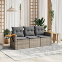 vidaXL 3-delige Loungeset met kussens poly rattan zwart